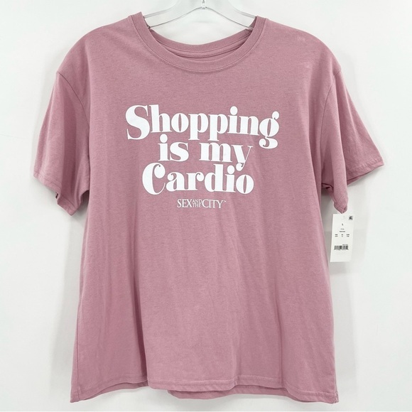NWT Pink SHOPPING IS MY CARDIO Cropped Tee - Picture 1 of 6